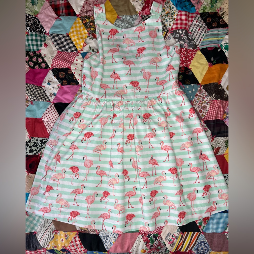 Florence Eiseman Pink Flamingo Stripe Dress In Mint And Pink